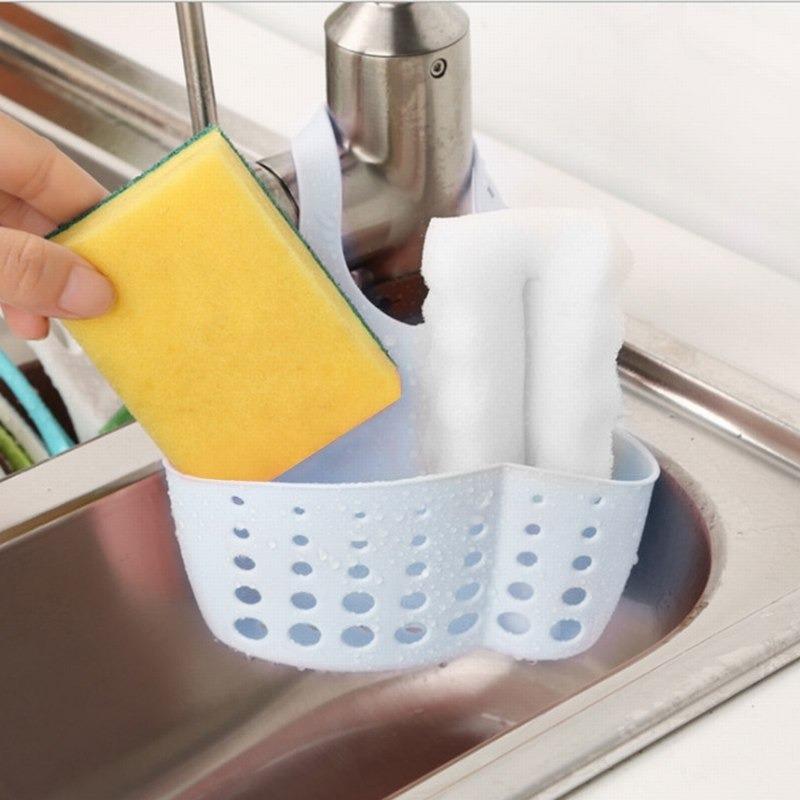 Adjustable Kitchen Bathroom Water Drainage Plastic Basketbag With Faucet Sink Caddy