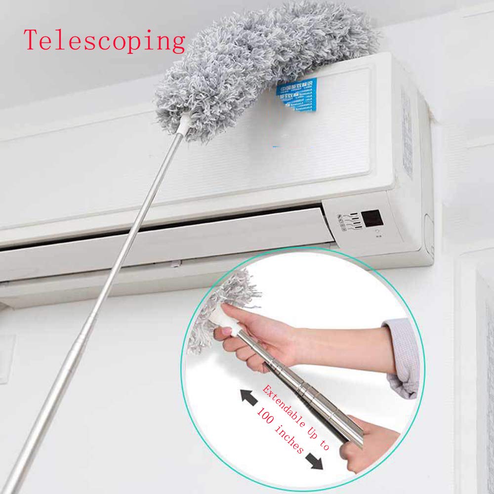 Microfiber Dusters Cleaning Telescoping Feather Duster Extendable Handle Pole Dusting Tools High Ceiling Fan Blinds Cobwebs Furniture Cars 100"