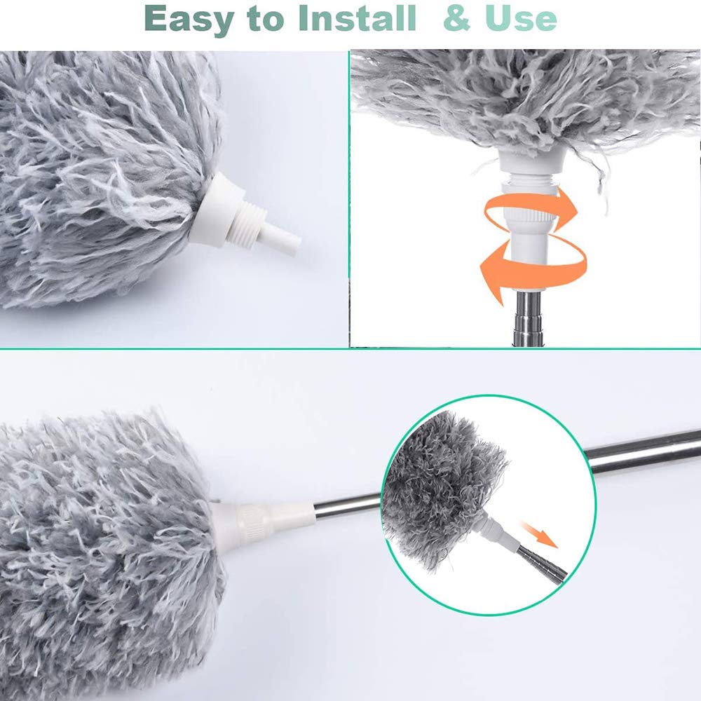 Microfiber Dusters Cleaning Telescoping Feather Duster Extendable Handle Pole Dusting Tools High Ceiling Fan Blinds Cobwebs Furniture Cars 100"